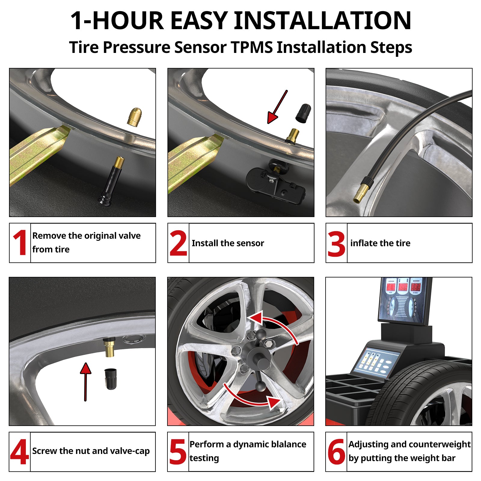 H1911 1PZ MX2-TP3 Sensor for Ford F150 F250/F350 Super Duty Escape Focus Explorer, for Mercury/Lincoln Mazda, 315MHZ Preprogrammed Tire Pressure Sensor, DE8T-1A180-AA 9L3Z-1A189-A
