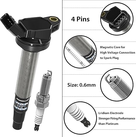H2174 Ignition Coil Pack UF596 and Iridium Spark Plugs 93501 Set of 4 Replacement for Toyota Prius Corolla Matrix V CT200H XD 1.8L L4 Compatible with 90919-02258