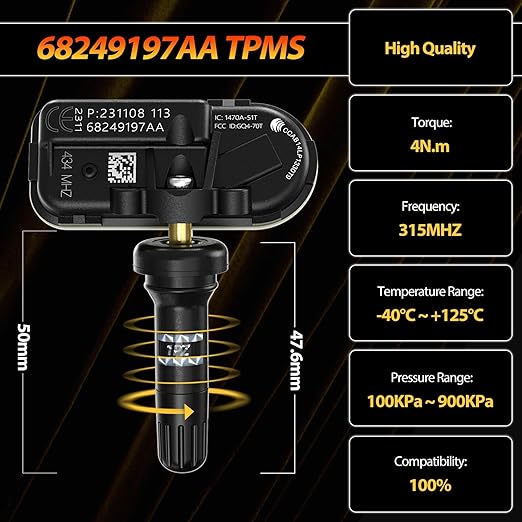 H3260 TPMS Sensor Tire Pressure Sensor 434MHz Compatible with Jeep Cherokee Dodge Ram 1500 2500 3500 2014-2018 Replaces 68249197AA 68239720AA Set of 4