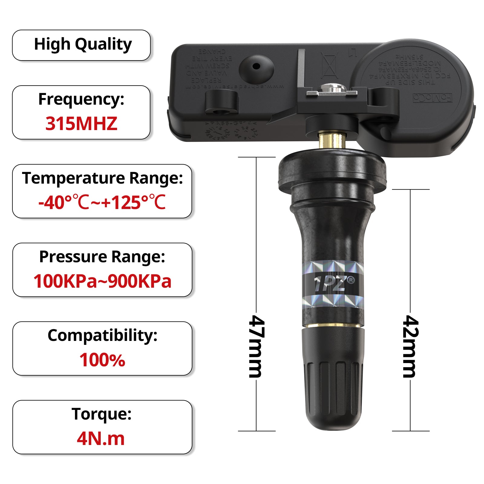 H1911 1PZ MX2-TP3 Sensor for Ford F150 F250/F350 Super Duty Escape Focus Explorer, for Mercury/Lincoln Mazda, 315MHZ Preprogrammed Tire Pressure Sensor, DE8T-1A180-AA 9L3Z-1A189-A