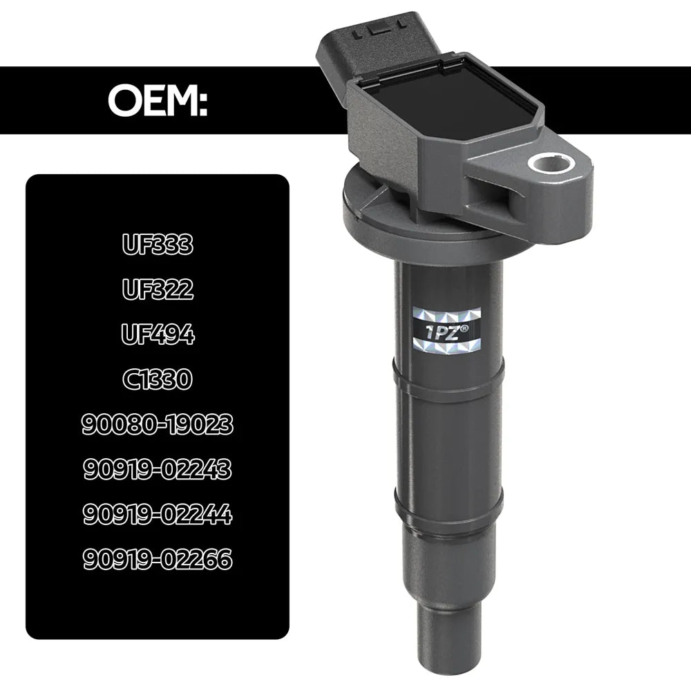 H1987 1PZ UFC-D8K Ignition Coil Pack UF596 and Iridium Spark Plugs 93501 Set of 4 Replacement for Toyota Prius Corolla Matrix V CT200H XD 1.8L L4 Compatible with 90919-02258