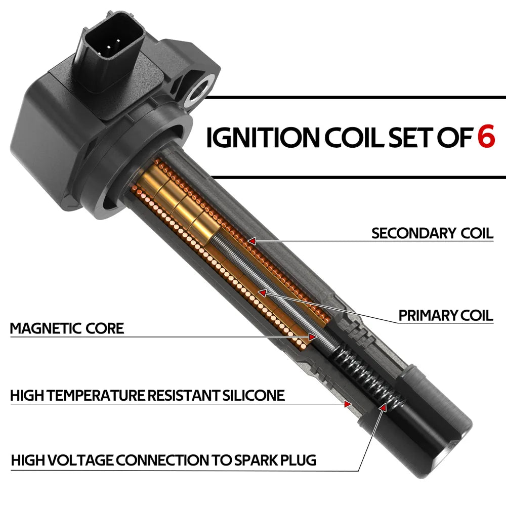 H2551  Ignition Coil Pack Set of 6 Replacement for Honda Accord Odyssey Pilot Ridgeline 3.5 3.7 V6 2009-2014 Acura RDX RL TL MDX ZDX 2010-2013 Compatible with UF624 30520-RN0-A01 E1124
