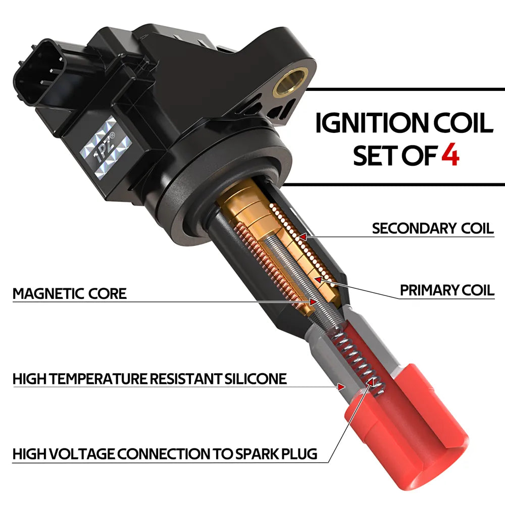 H2594 Set of 4 Ignition Coil Pack Replacement for Honda Fit Hatchback 2007 2008 1.5L L4 UF581 5C1635 C1578 E1081 30520PWC003 610-50119 30520PWCS01 30520-PWC-S01 30520-PWC-003