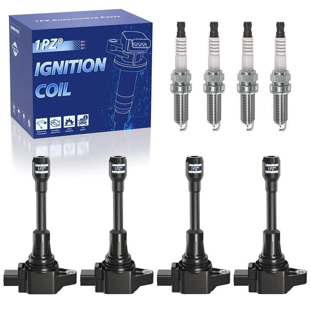 H3411 1PZ JD5-N49 Ignition Coil Pack and Iridium Spark Plug UF549 9029 Compatible With 2007-2019 Nissan Altima Cube Rogue Sentra Versa NV200 1.6L 1.8L 2.0L 2.5L L4 Set of 4