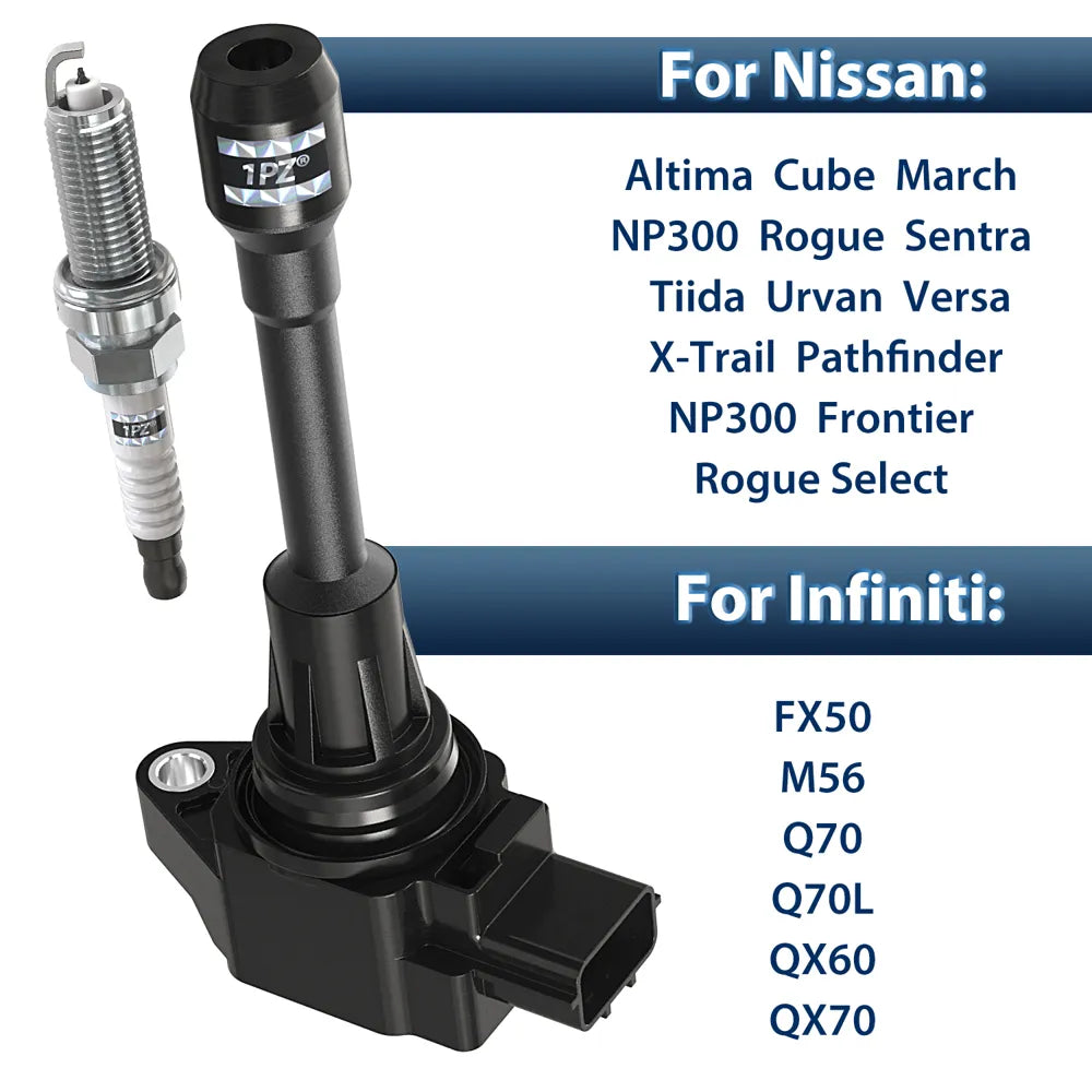H3411 1PZ JD5-N49 Ignition Coil Pack and Iridium Spark Plug UF549 9029 Compatible With 2007-2019 Nissan Altima Cube Rogue Sentra Versa NV200 1.6L 1.8L 2.0L 2.5L L4 Set of 4