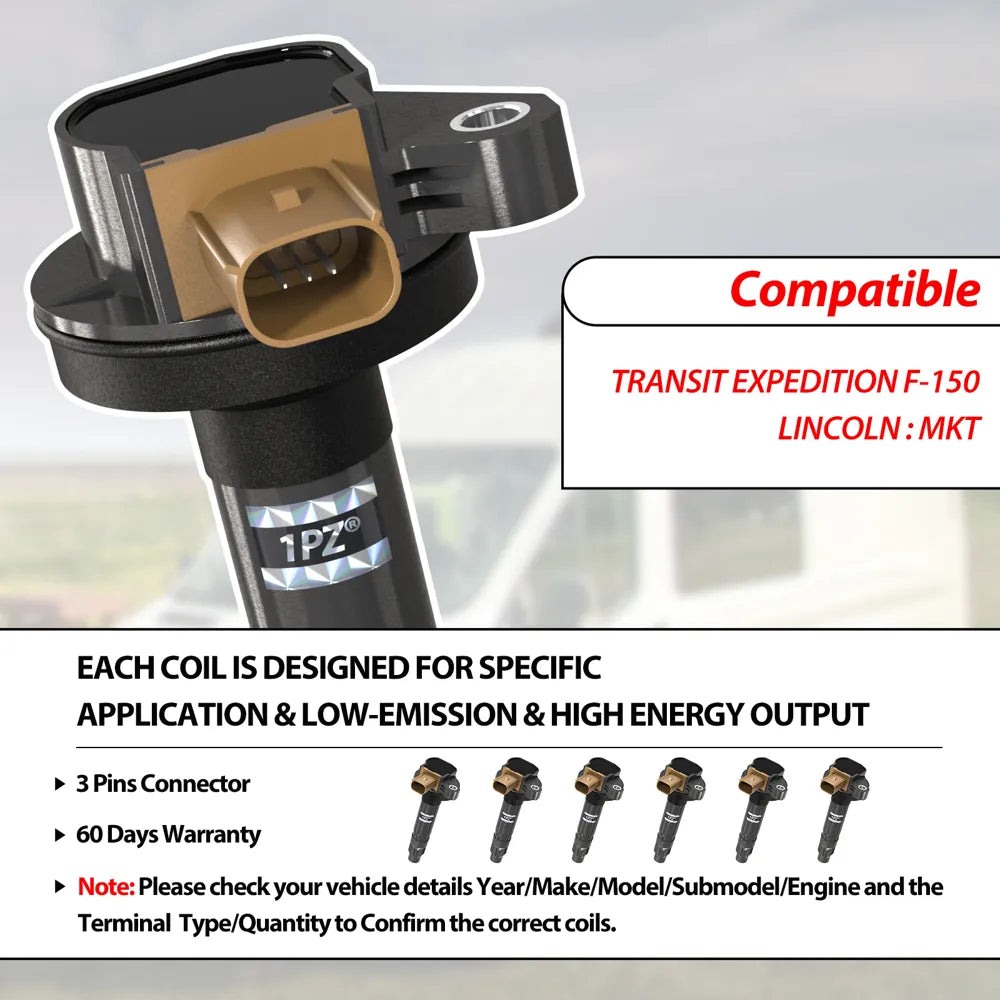 H3427 Set of 6 Ignition Coil Pack and Iridium Spark Plugs UF646 Compatible with Ford Lincoln F-150 Explorer Expedition Flex Police Interceptor Transit 150 250 350 MKS MKT Navigator 3.5L
