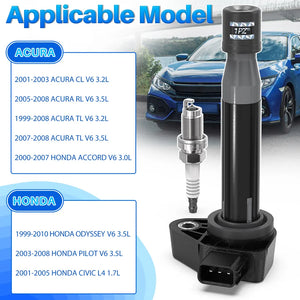 H3431 1PZ LF2-MF3 Sets of 6 Ignition Coil Pack UF242 and Iridium Spark Plugs 3657 Compatible with Honda Acura Saturn Accord Odyssey MDX TL RL Vue 3.0L 3.2L 3.5L V6