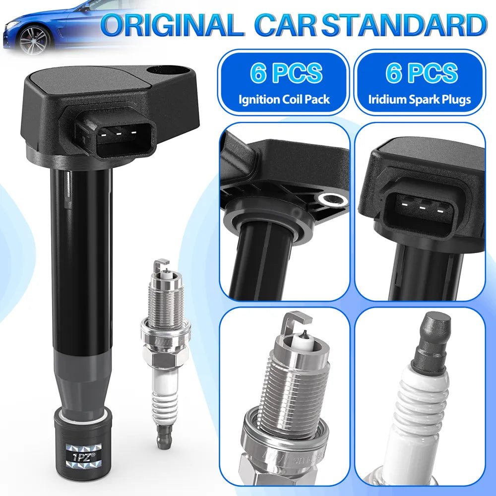 H3431 1PZ LF2-MF3 Sets of 6 Ignition Coil Pack UF242 and Iridium Spark Plugs 3657 Compatible with Honda Acura Saturn Accord Odyssey MDX TL RL Vue 3.0L 3.2L 3.5L V6