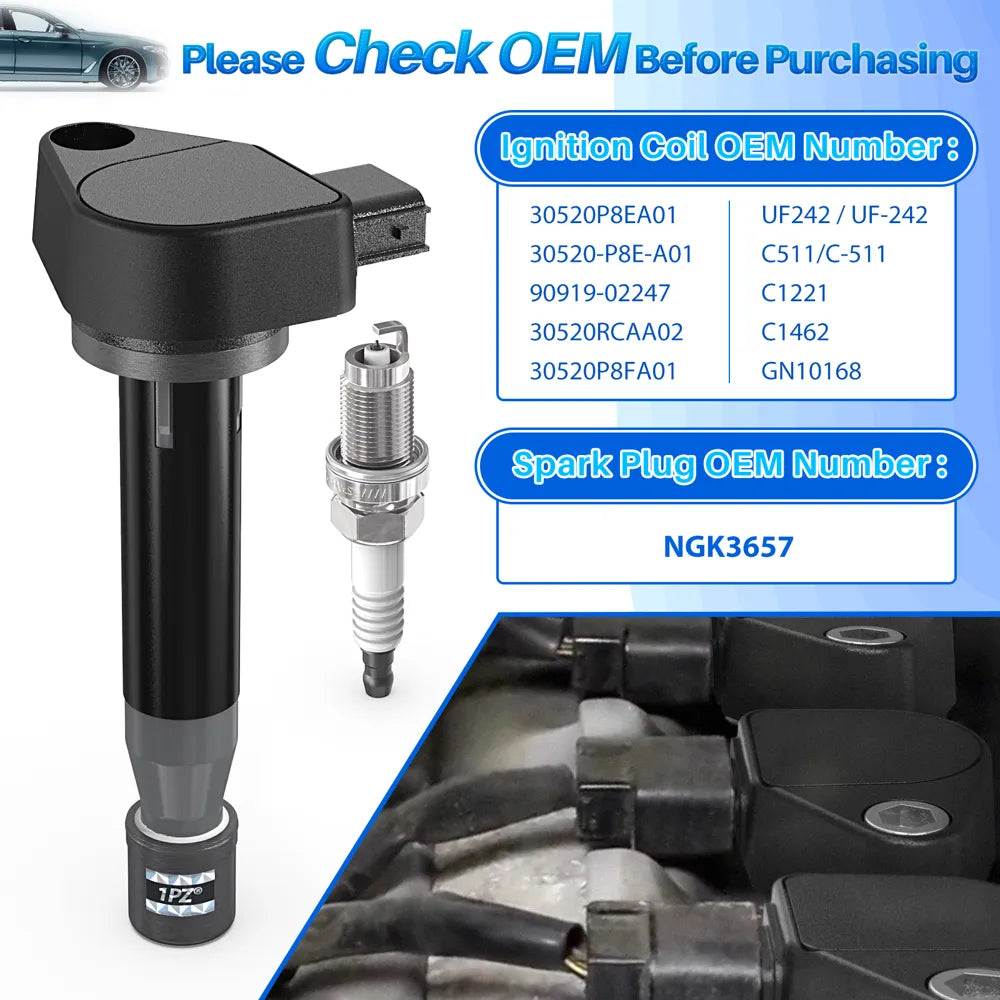 H3431 1PZ LF2-MF3 Sets of 6 Ignition Coil Pack UF242 and Iridium Spark Plugs 3657 Compatible with Honda Acura Saturn Accord Odyssey MDX TL RL Vue 3.0L 3.2L 3.5L V6