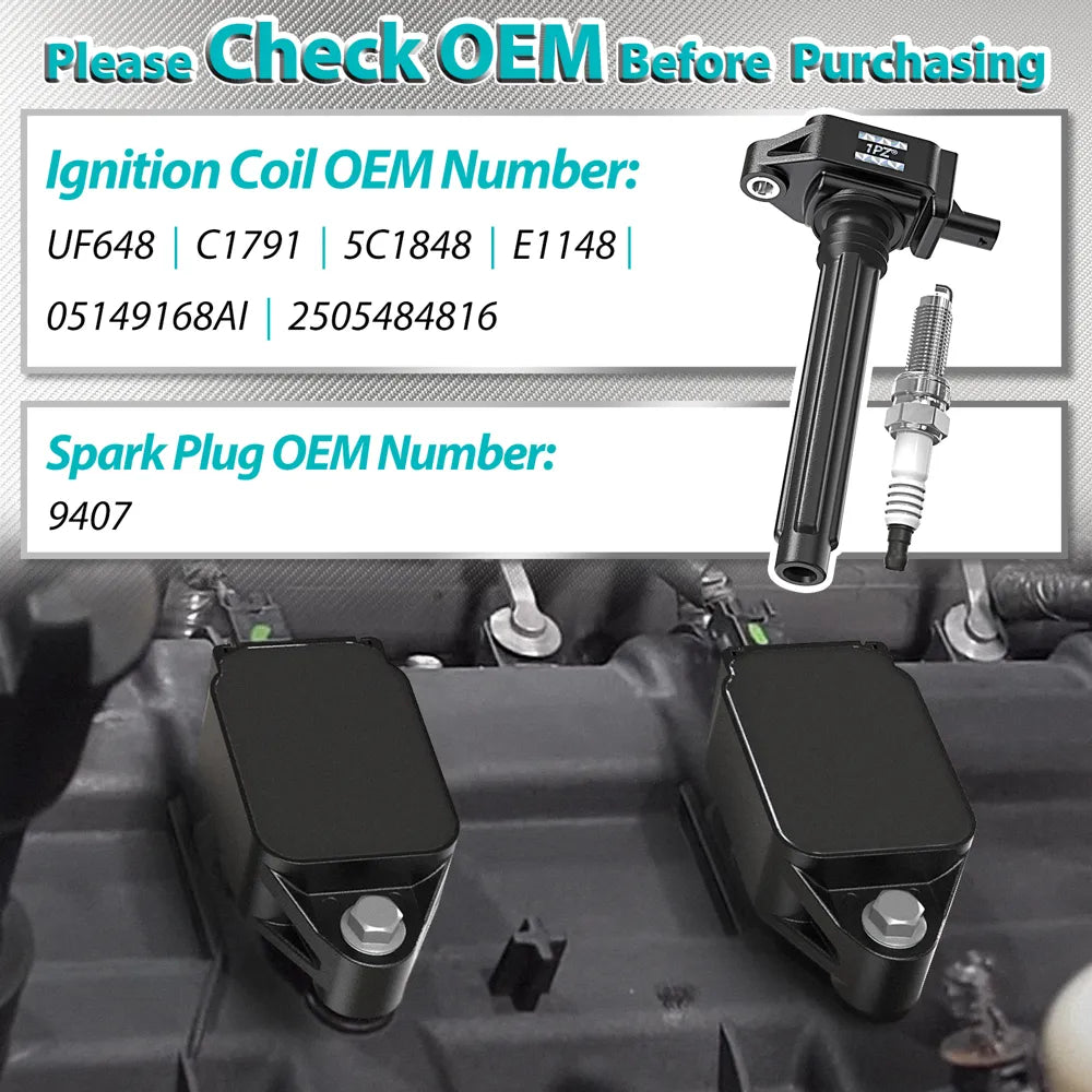 H3433 1PZ CJ2-KB5 Ignition Coil Pack UF648 and Iridium Spark Plug 9407 Compatible with Avenger Grand Caravan Dodge Journey Jeep Wrangler Chrysler 200 300 Town Country RAM 1500 2500 3.6L V6 Set of 6