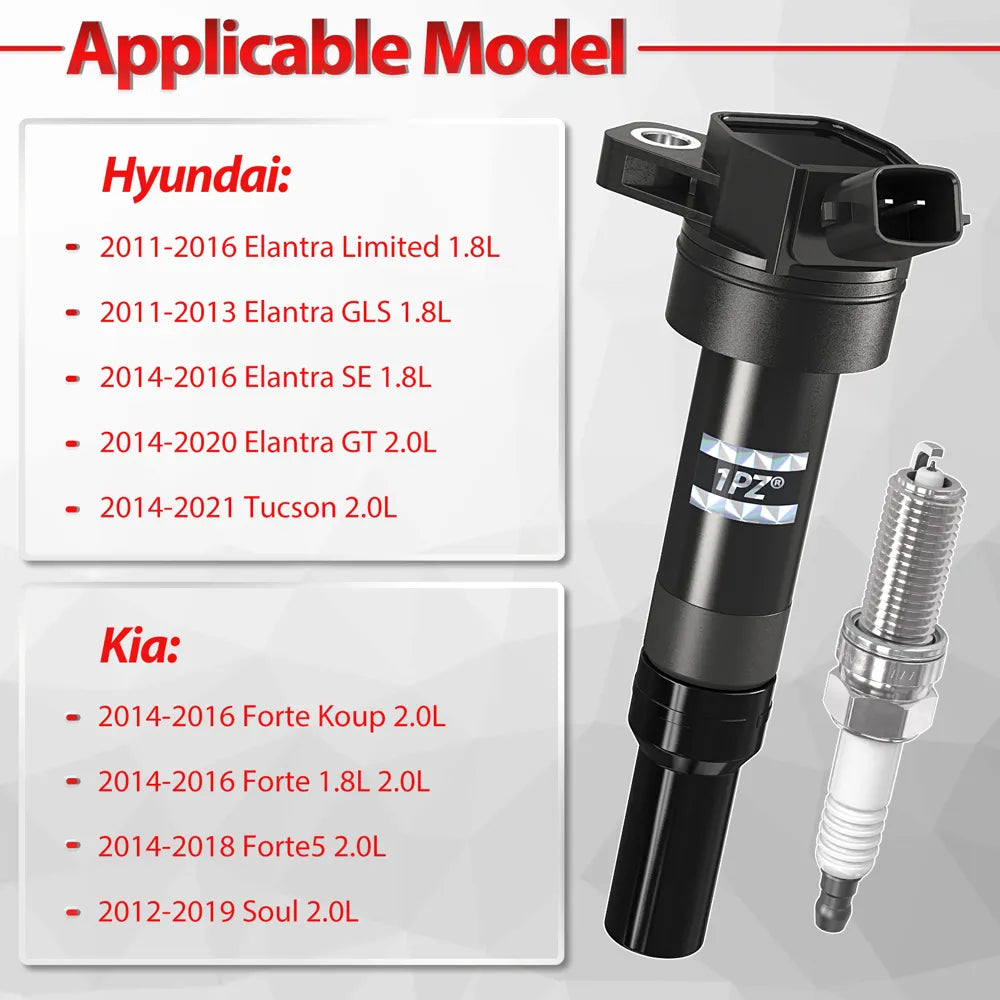 H3434 Set of 4 Ignition Coils UF651 and Iridium Spark Plug 93175 Compatible with 1.8L 2.0L L4 2011-2020 Hyundai Elantra Coupe GT Tucson Kia Forte Soul, Replace 273002E000 273012E000 C1804