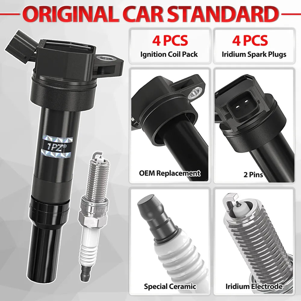 H3434 Set of 4 Ignition Coils UF651 and Iridium Spark Plug 93175 Compatible with 1.8L 2.0L L4 2011-2020 Hyundai Elantra Coupe GT Tucson Kia Forte Soul, Replace 273002E000 273012E000 C1804