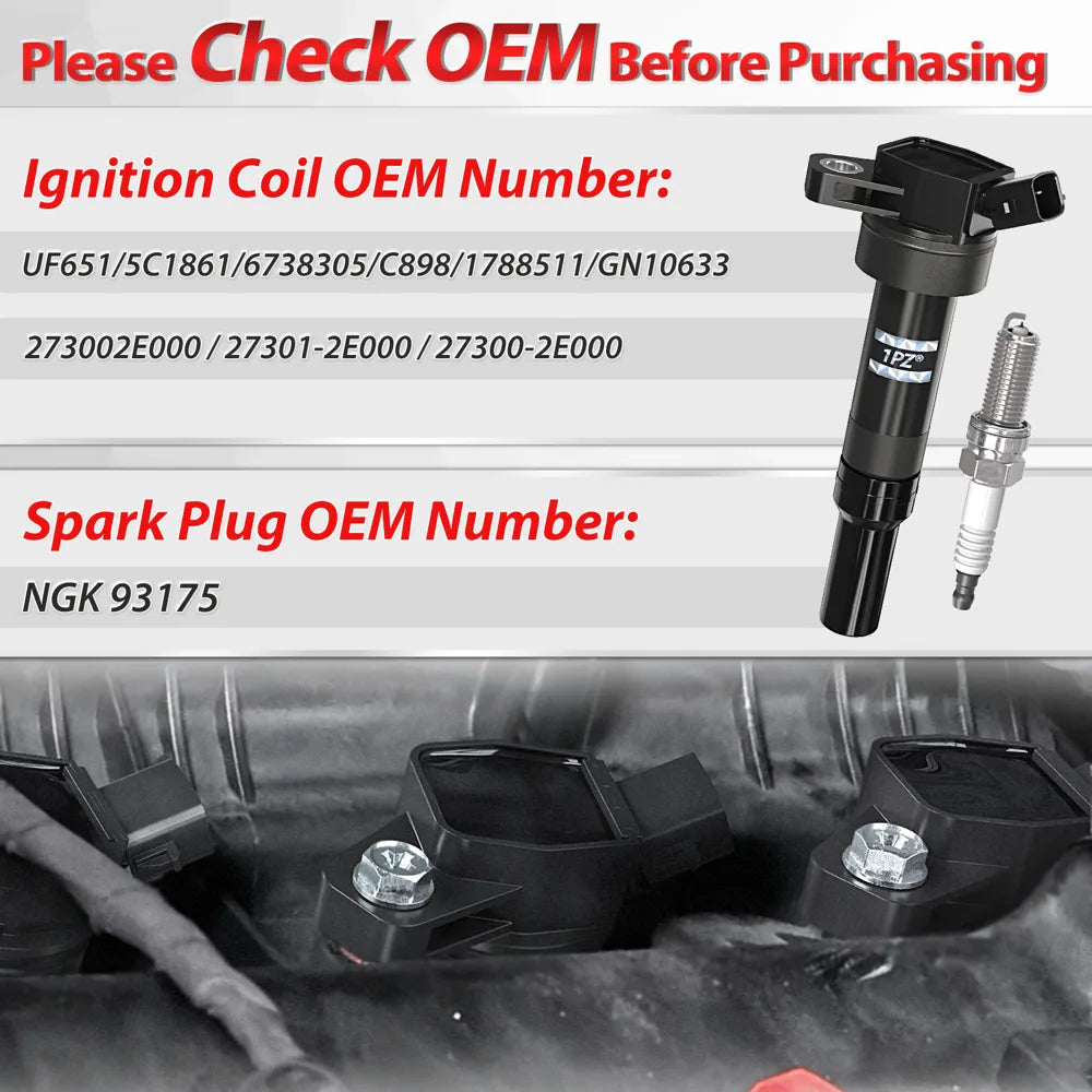 H3434 Set of 4 Ignition Coils UF651 and Iridium Spark Plug 93175 Compatible with 1.8L 2.0L L4 2011-2020 Hyundai Elantra Coupe GT Tucson Kia Forte Soul, Replace 273002E000 273012E000 C1804