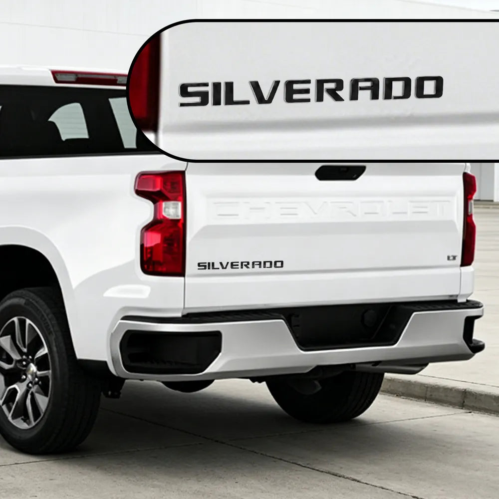H6952 Raised Gloss Black Tailgate Letters Rear Badge Emblems Silverado 1500 2500 3500